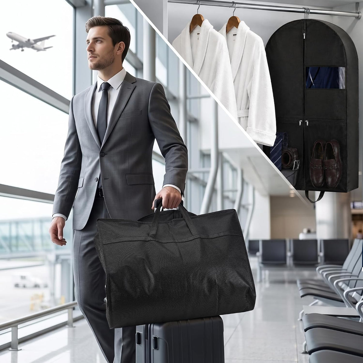 Lzerking 43" Suit Bags with Shoe Storage for Closet Storage and Travel
