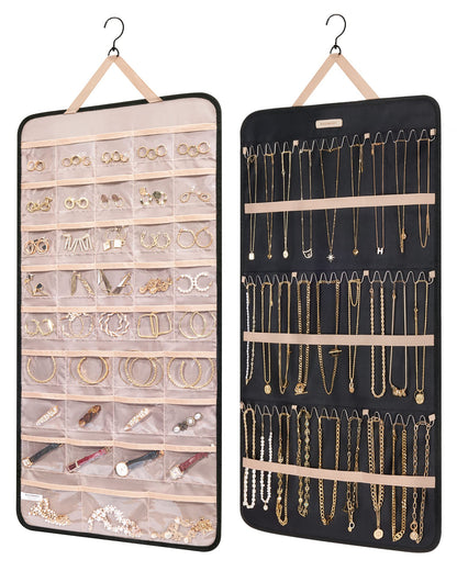 BAGSMART Hanging Jewelry Organizer Necklace/Earring/Ring 2-Sided L Black