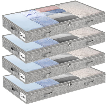 Under Bed Storage Container Bins 2 Pack, Low Profile Foldable Underbed Clothes Storage Organizer W/ Ultra Thick Fabric and Sturdy Bottom/Sides, Dual Zipper Storage Box for Dorm and Home 30x16x6.7"