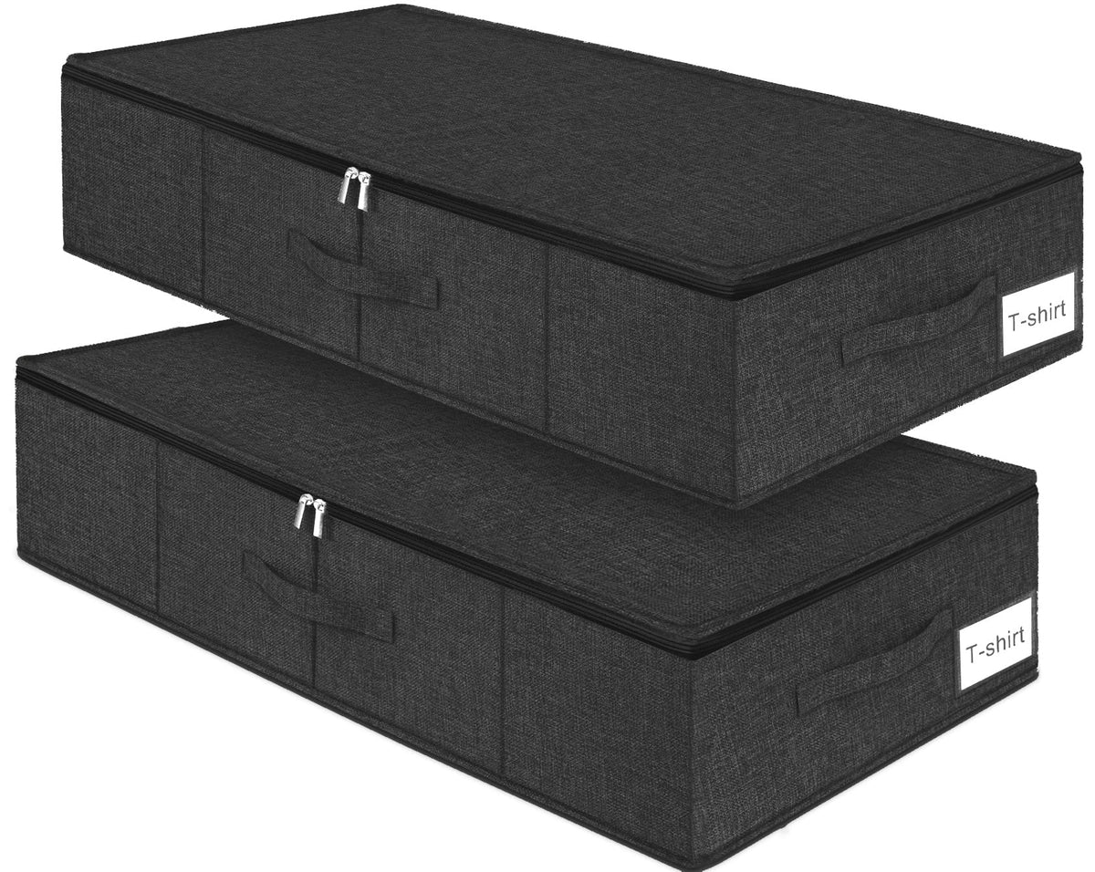 punemi 3 inch High Soft Low Profile Under Bed Storage Bins, 2 Pack, Grey