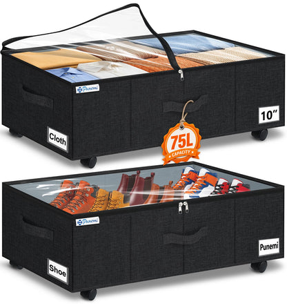 punemi 6 in Tall Under Bed Storage Containers with Lids, 2 Pack, Grey