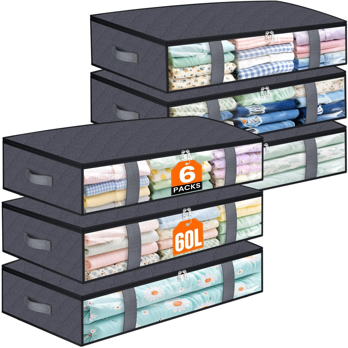 TasticTotes 4 Pack Under Bed Storage Containers, 60L Blanket Storage Bags