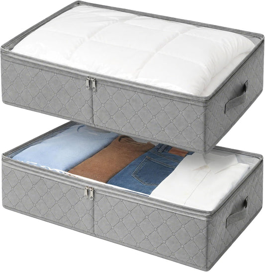 LotFancy Under Bed Storage Bags with Clear Window & Handles, 24” x 16” x 6"
