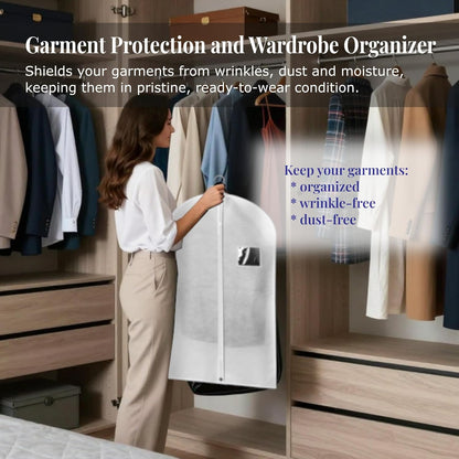 2-Pack Breathable Garment Bags for Hanging Clothes – Dust-Proof Suit & Dress Covers with Clear Window – Waterproof, Foldable Closet Storage Organizer for Coats, Gowns, and Jackets (White, 40")