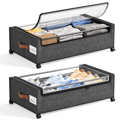 Yecaye Under Bed Storage with Wheels, 2Pack Under Bed Storage Containers, Underbed Shoe Storage Organizer, Rolling Under Bed Metal Drawers for Clothes, Blankets(30.71 x 16.93 x 6.69 in)