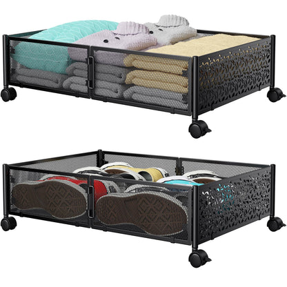 PHINOX Under Bed Storage Container with wheels,Patterned,Metal,2 Pack,Black
