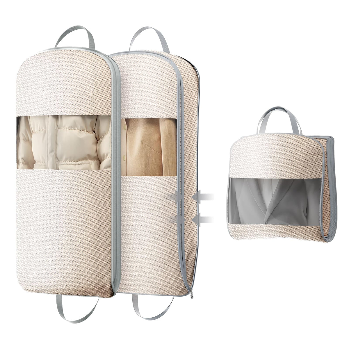 DIMJ 3 Pack 54" Garment Bags for Hanging Clothes - Space Saving Compression Suit Bag Travel with Handles Window, Washable Carry Clothing Storage Cover for Dress, Coats, Down Jacket, Shirts