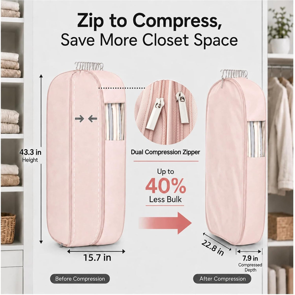 Space Saving Hanging Compression Garment Bag for Coats & Jackets