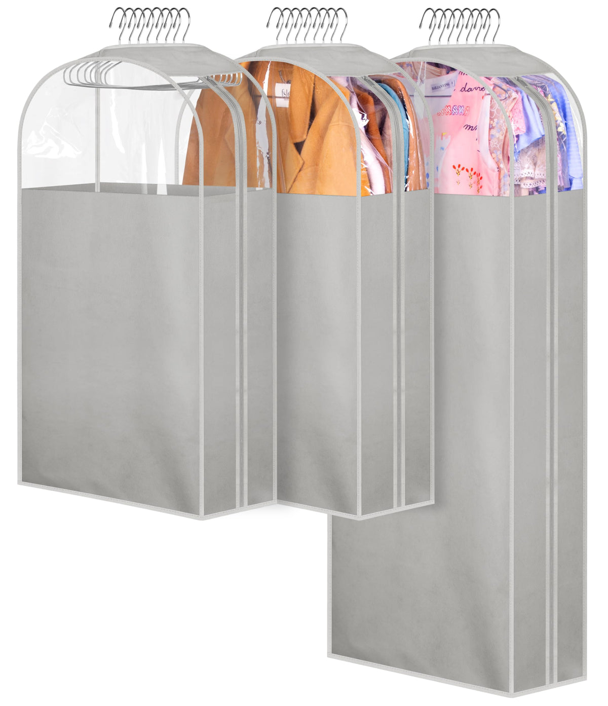 MISSLO 10" Gusseted All Clear Garment Bags for Hanging Clothes 60" Dress Bags for Gowns Long Fur Coat Closet Storage Covers, 3 Packs