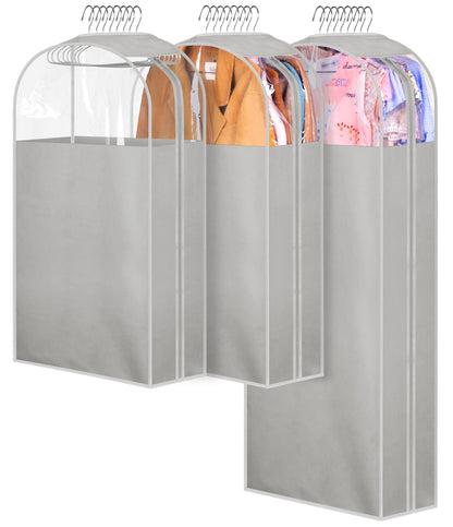 MISSLO 10" Gusseted All Clear Garment Bags for Hanging Clothes 60" Dress Bags for Gowns Long Fur Coat Closet Storage Covers, 3 Packs