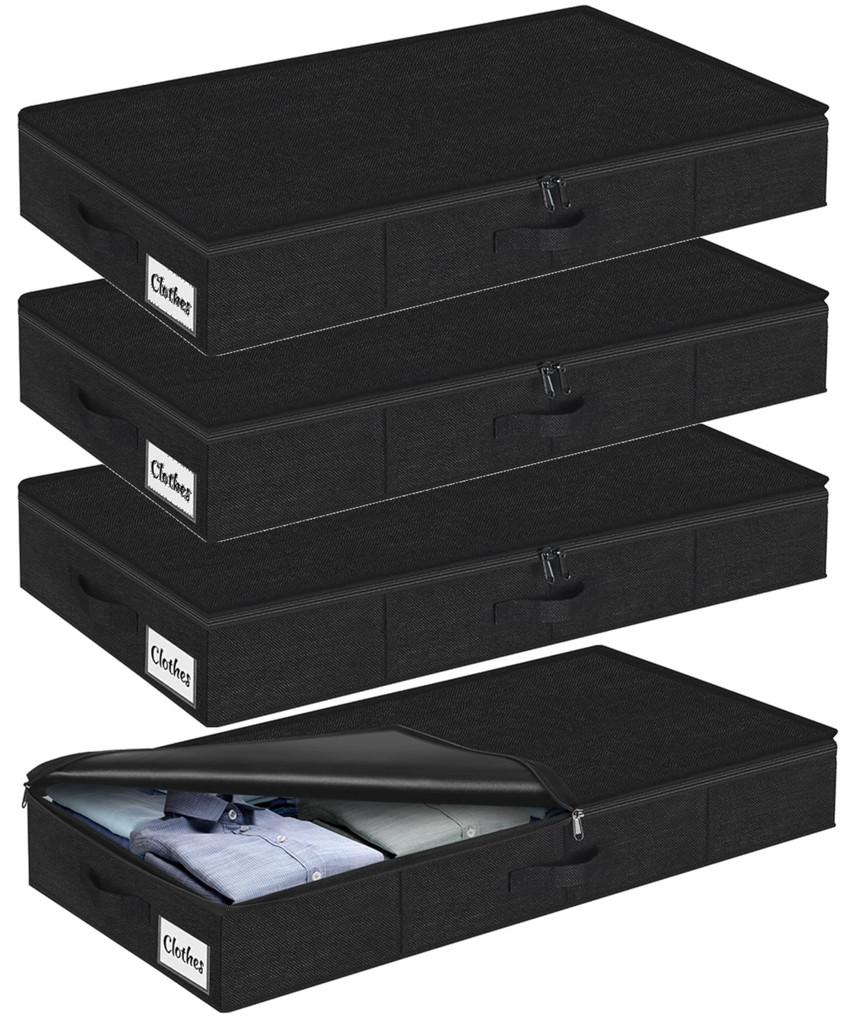Under Bed Storage Container Bins 2 Pack, Low Profile Foldable Underbed Clothes Storage Organizer W/ Ultra Thick Fabric and Sturdy Bottom/Sides, Dual Zipper Storage Box for Dorm and Home 30x16x6.7"