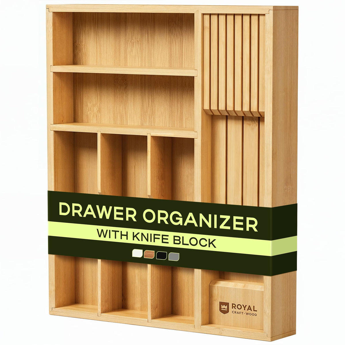 ROYAL CRAFT WOOD Luxury Bamboo Kitchen Drawer Organizer for Kitchen Organization - Silverware Organizer, Utensil Holder & Cutlery Tray Drawer Dividers for Flatware Silverware Storage, 9 Slot, Natural