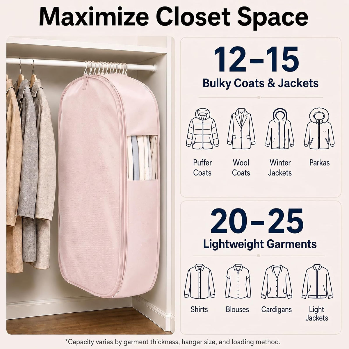 Space Saving Hanging Compression Garment Bag for Coats & Jackets