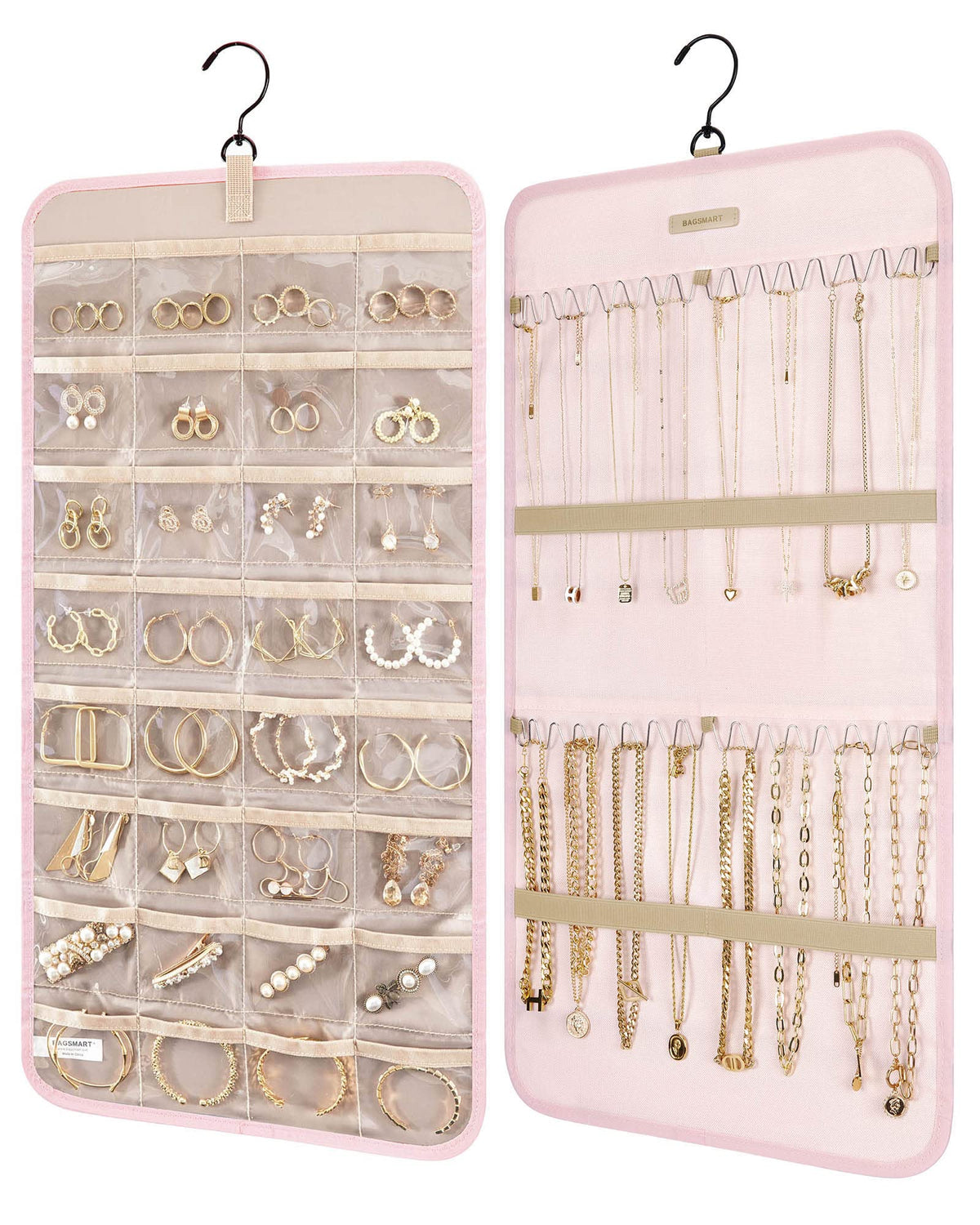 BAGSMART Hanging Jewelry Organizer Necklace/Earring/Ring 2-Sided L Black