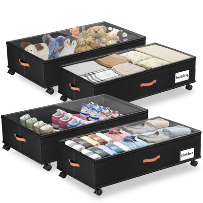 Ashwanth Under Bed Storage with Wheels, 2-Pack, XXL Large, Black
