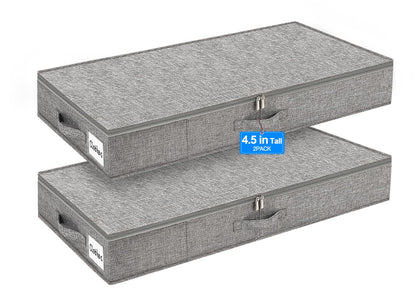 punemi 3 inch High Soft Low Profile Under Bed Storage Bins, 2 Pack, Grey