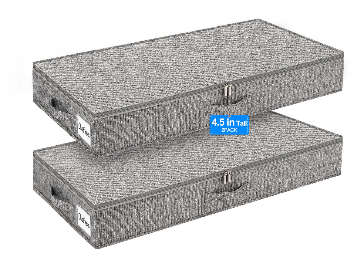 punemi 6.7 in Tall Sturdy Under Bed Storage Containers with Lid, 2Pack,Gray
