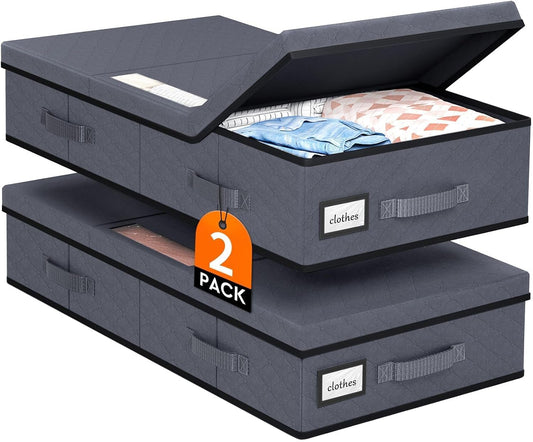 StoreHappily Under Bed Storage Containers with Lids, 2 Pack Foldable Grey