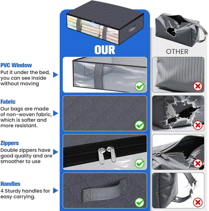 TasticTotes 4 Pack Under Bed Storage Containers, 60L Blanket Storage Bags