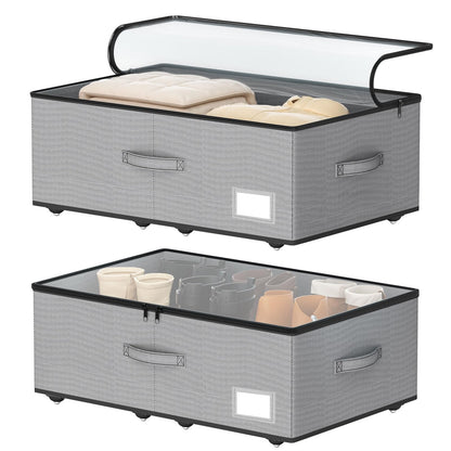 EE-RoomWorld Under Bed Storage with Wheels, 12 inches height，Beige