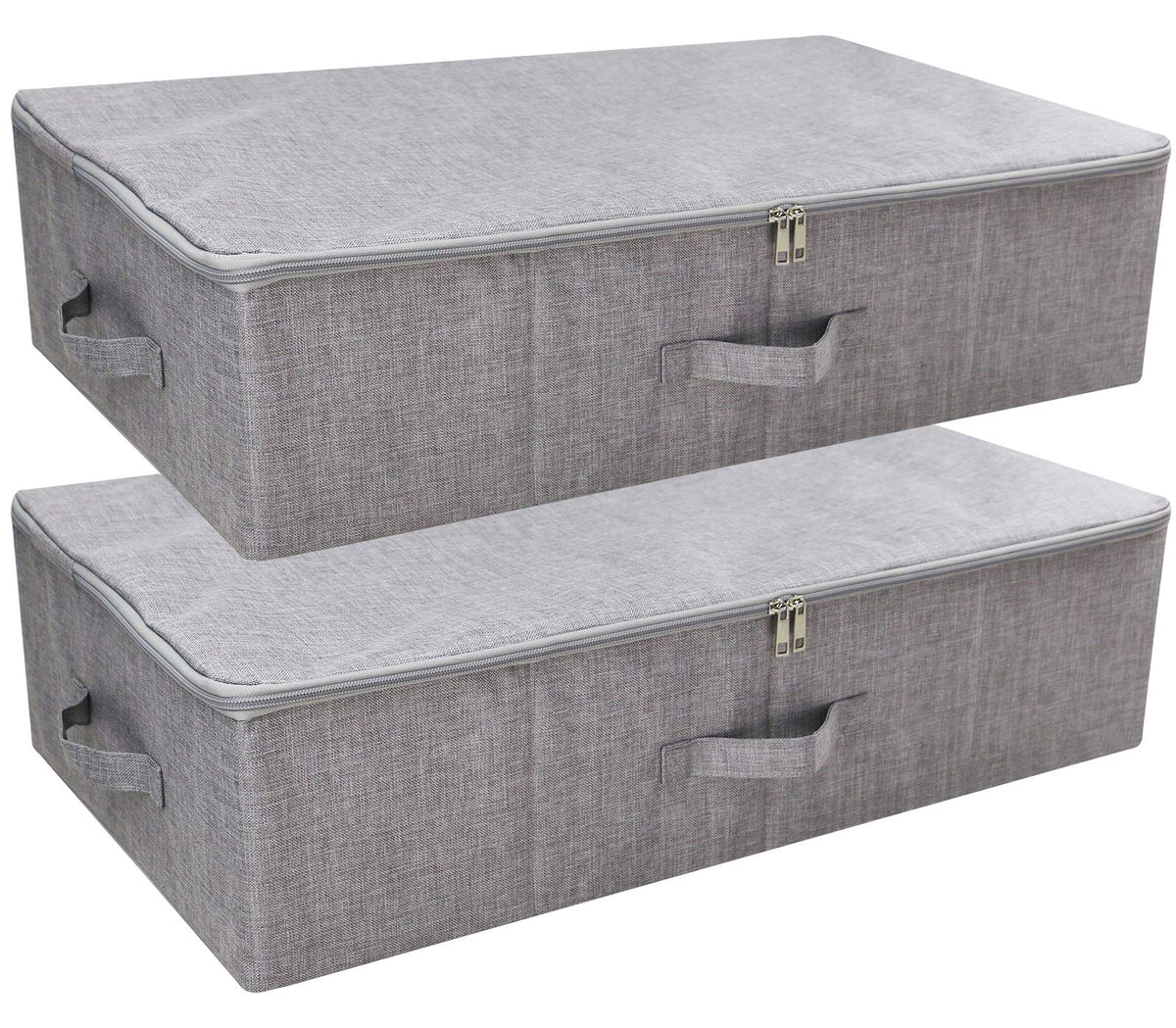 Folding Fabric Rigid Under Bed Closet Storage Bins with Zip Lid,Black Gray