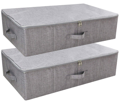 Folding Fabric Rigid Under Bed Closet Storage Bins with Zip Lid,Black Gray