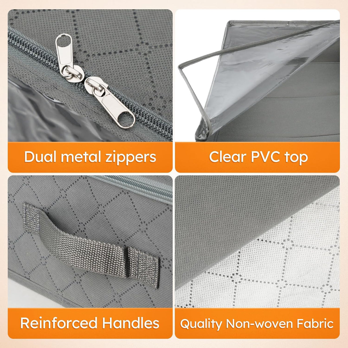 LotFancy Under Bed Storage Bags with Clear Window & Handles, 24” x 16” x 6"