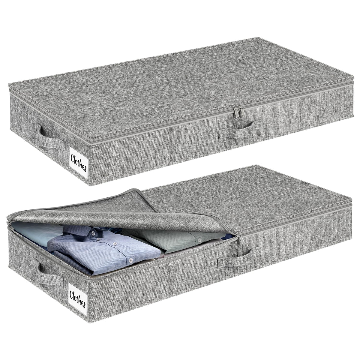 Under Bed Storage Container Bins 2 Pack, Low Profile Foldable Underbed Clothes Storage Organizer W/ Ultra Thick Fabric and Sturdy Bottom/Sides, Dual Zipper Storage Box for Dorm and Home 30x16x6.7"