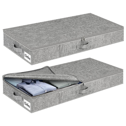 Under Bed Storage Container Bins 2 Pack, Low Profile Foldable Underbed Clothes Storage Organizer W/ Ultra Thick Fabric and Sturdy Bottom/Sides, Dual Zipper Storage Box for Dorm and Home 30x16x6.7"