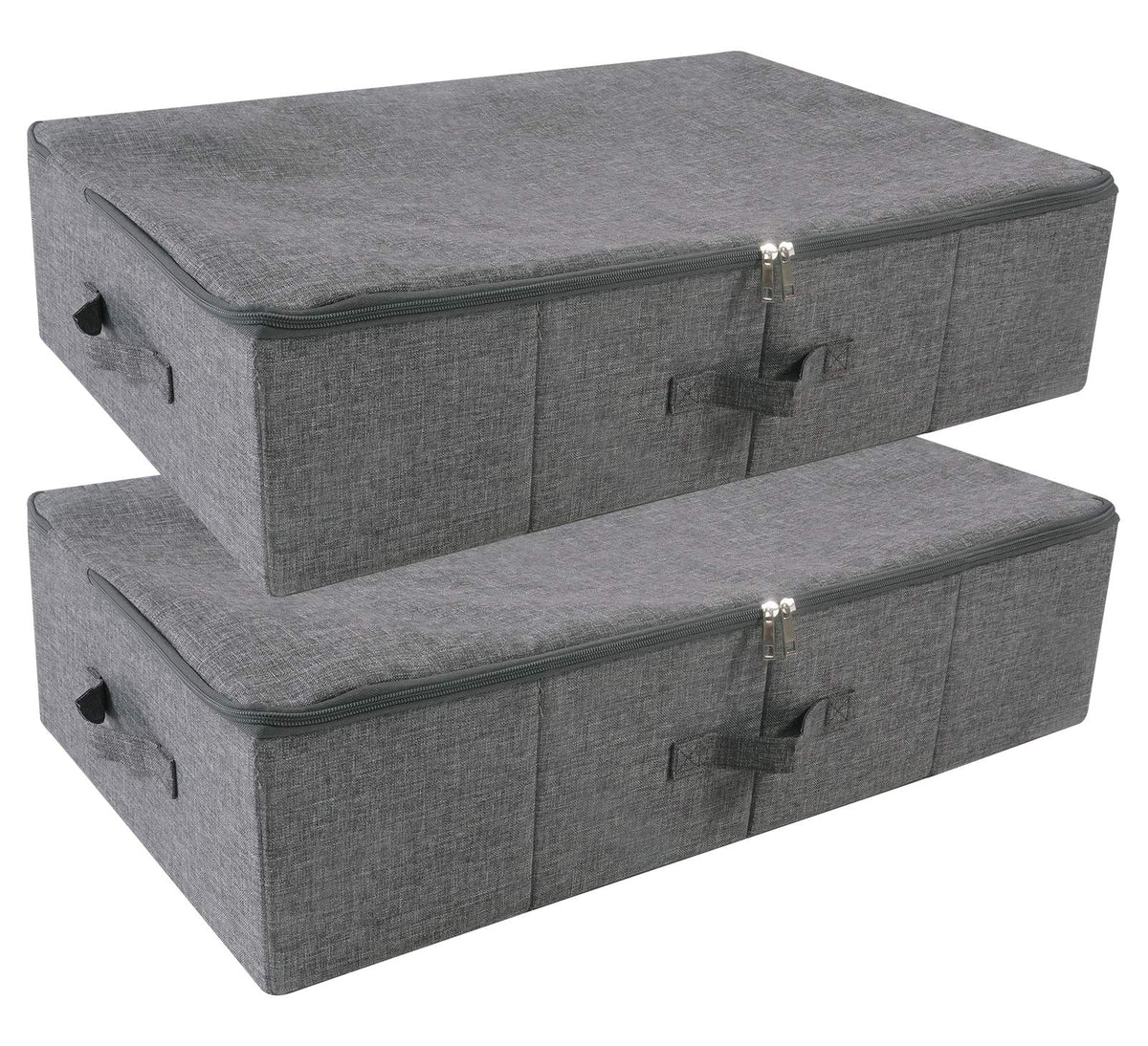Folding Fabric Rigid Under Bed Closet Storage Bins with Zip Lid,Black Gray