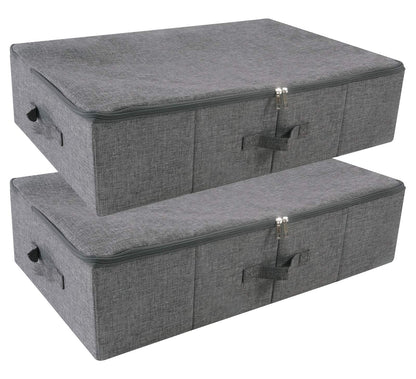 Folding Fabric Rigid Under Bed Closet Storage Bins with Zip Lid,Black Gray
