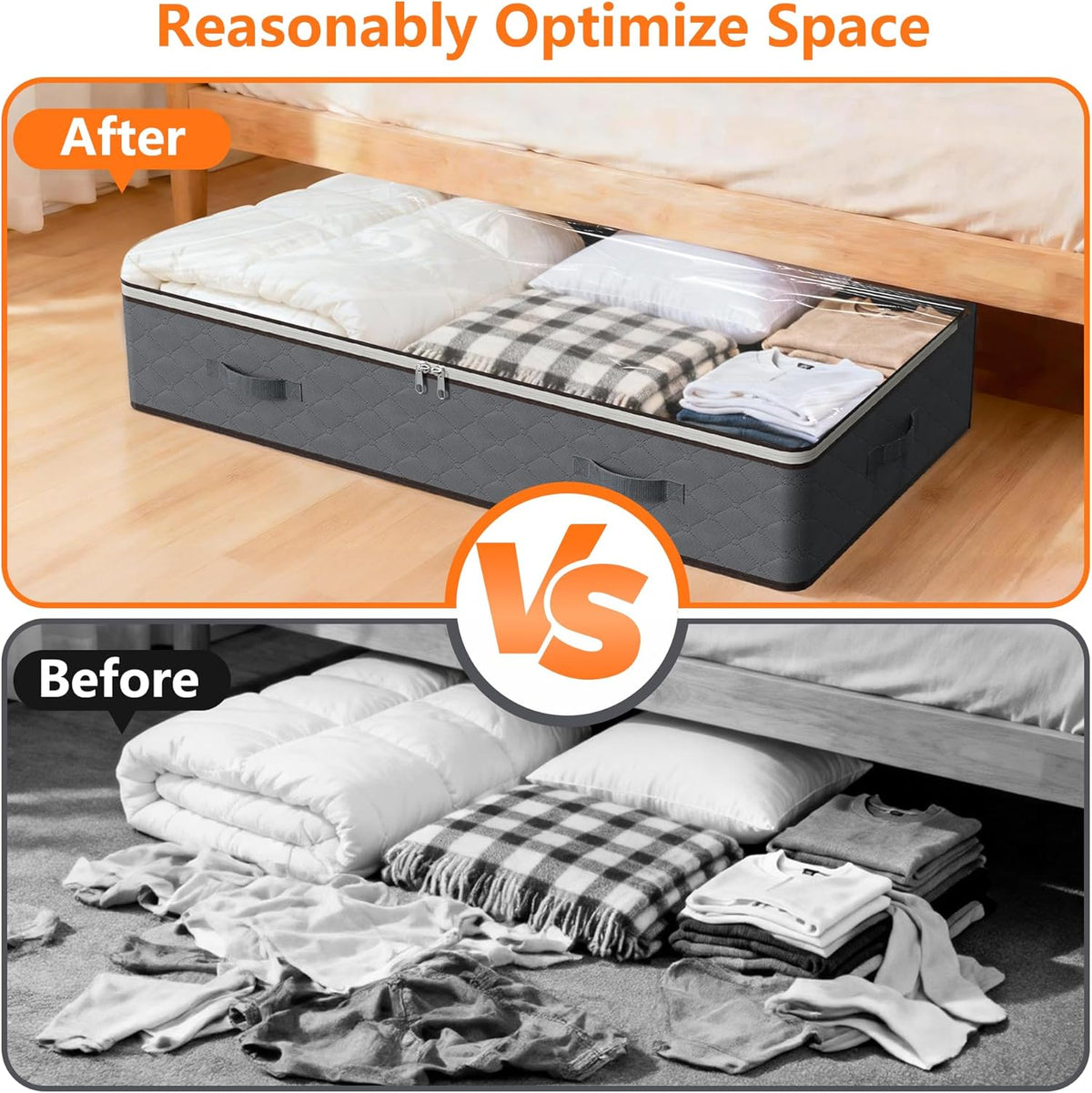 90L Under Bed Storage Containers,4-Pack Closet Organizer Storage Bins ,Grey