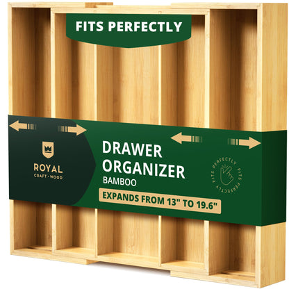 ROYAL CRAFT WOOD Luxury Bamboo Kitchen Drawer Organizer for Kitchen Organization - Silverware Organizer, Utensil Holder & Cutlery Tray Drawer Dividers for Flatware Silverware Storage, 9 Slot, Natural