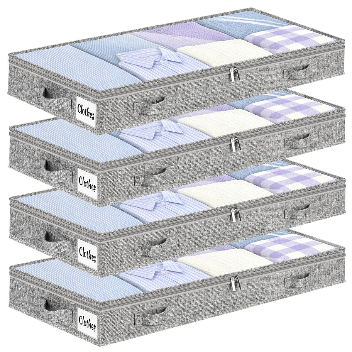 Under Bed Storage Container Bins 2 Pack, Low Profile Foldable Underbed Clothes Storage Organizer W/ Ultra Thick Fabric and Sturdy Bottom/Sides, Dual Zipper Storage Box for Dorm and Home 30x16x6.7"