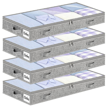Under Bed Storage Container Bins 2 Pack, Low Profile Foldable Underbed Clothes Storage Organizer W/ Ultra Thick Fabric and Sturdy Bottom/Sides, Dual Zipper Storage Box for Dorm and Home 30x16x6.7"