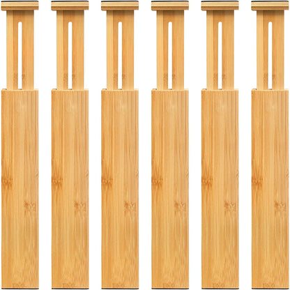 VaeFae 3 Pack Bamboo Drawer Dividers, 4" High Adjustable 11.9-17.1" Clothes Drawer Organizers, Expandable Separators for Bedroom/Bathroom/Kitchen/Office Storage
