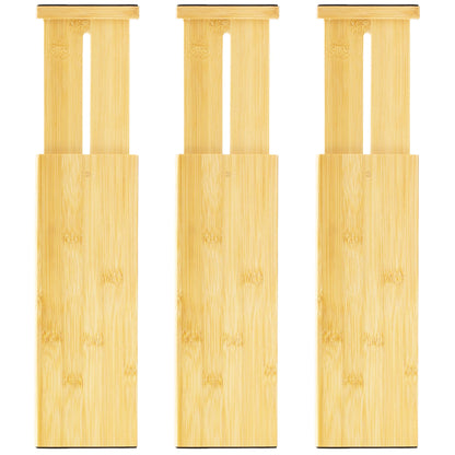 VaeFae 3 Pack Bamboo Drawer Dividers, 4" High Adjustable 11.9-17.1" Clothes Drawer Organizers, Expandable Separators for Bedroom/Bathroom/Kitchen/Office Storage