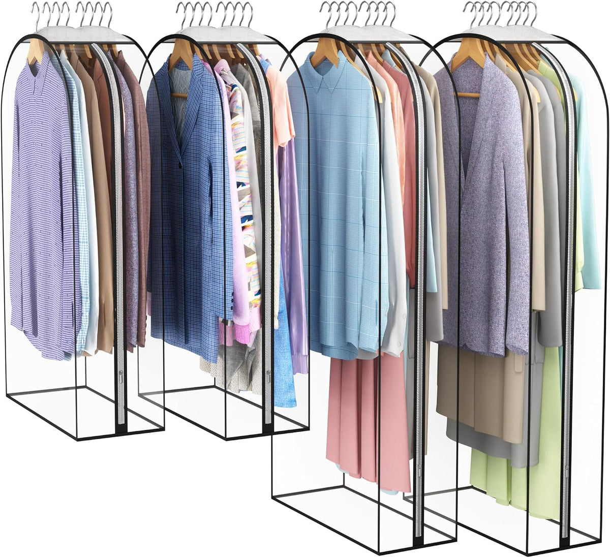 Liuoud Clear Garment Bags for Hanging Clothes 10” Gusseted, 4 Pack, 40”&50”