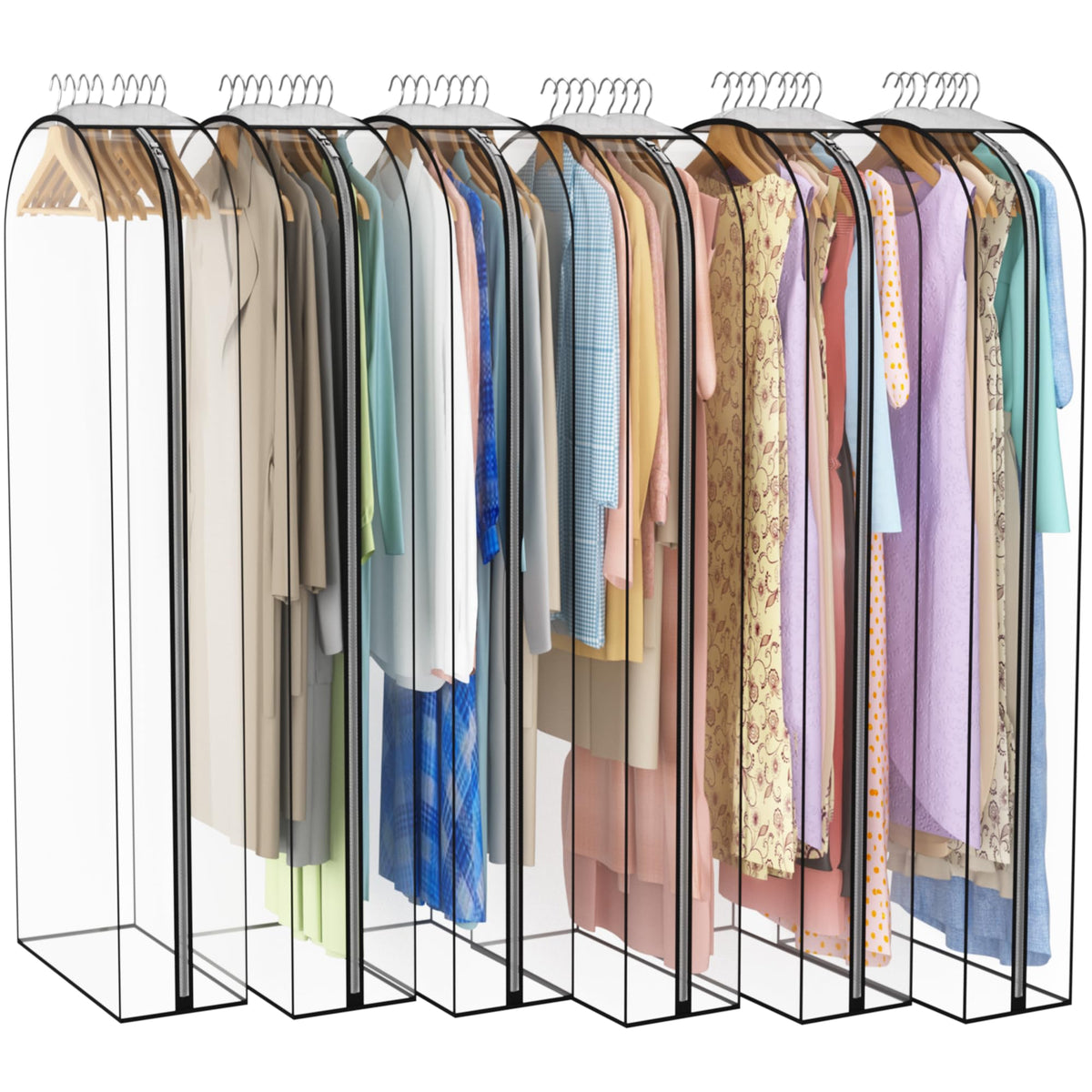 Liuoud Clear Garment Bags for Hanging Clothes 10” Gusseted, 6 Pack, 40”