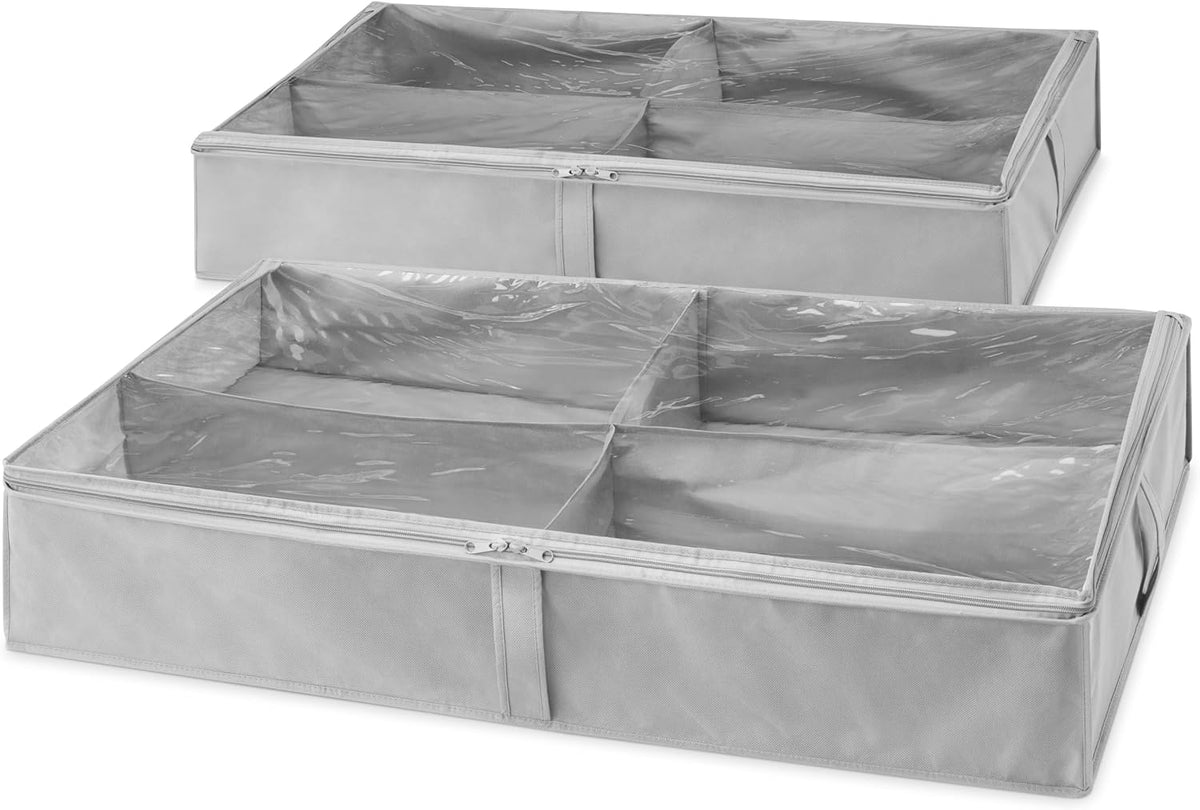 Whitmor Underbed Boot Storage Bag, 4 Sections, 23" x 37", Gray 2 Pack