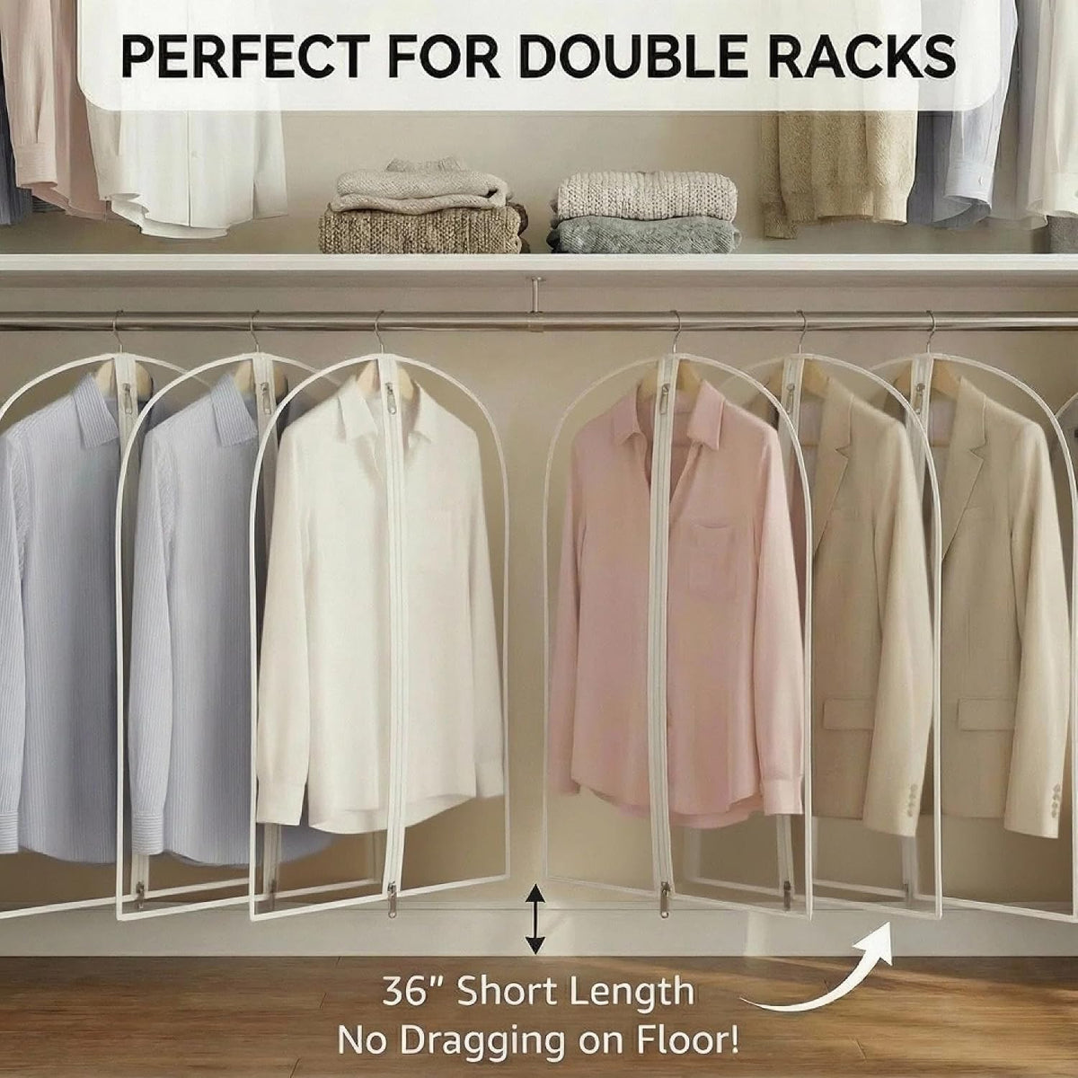 36” All Clear Garment Bags for Women Suit Bags - PEVA Waterproof Suit Cover with Zipper for,Hanging Clothes, Coats - Durable Dresser for Closet Storage, Dustproof & Moisture Resistant - 36”/12 Pack