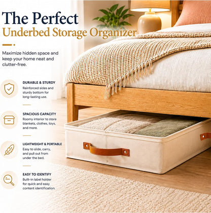 HOMELUX THEORY Under Bed Storage, Low Profile 2pc with Lid, Ivory