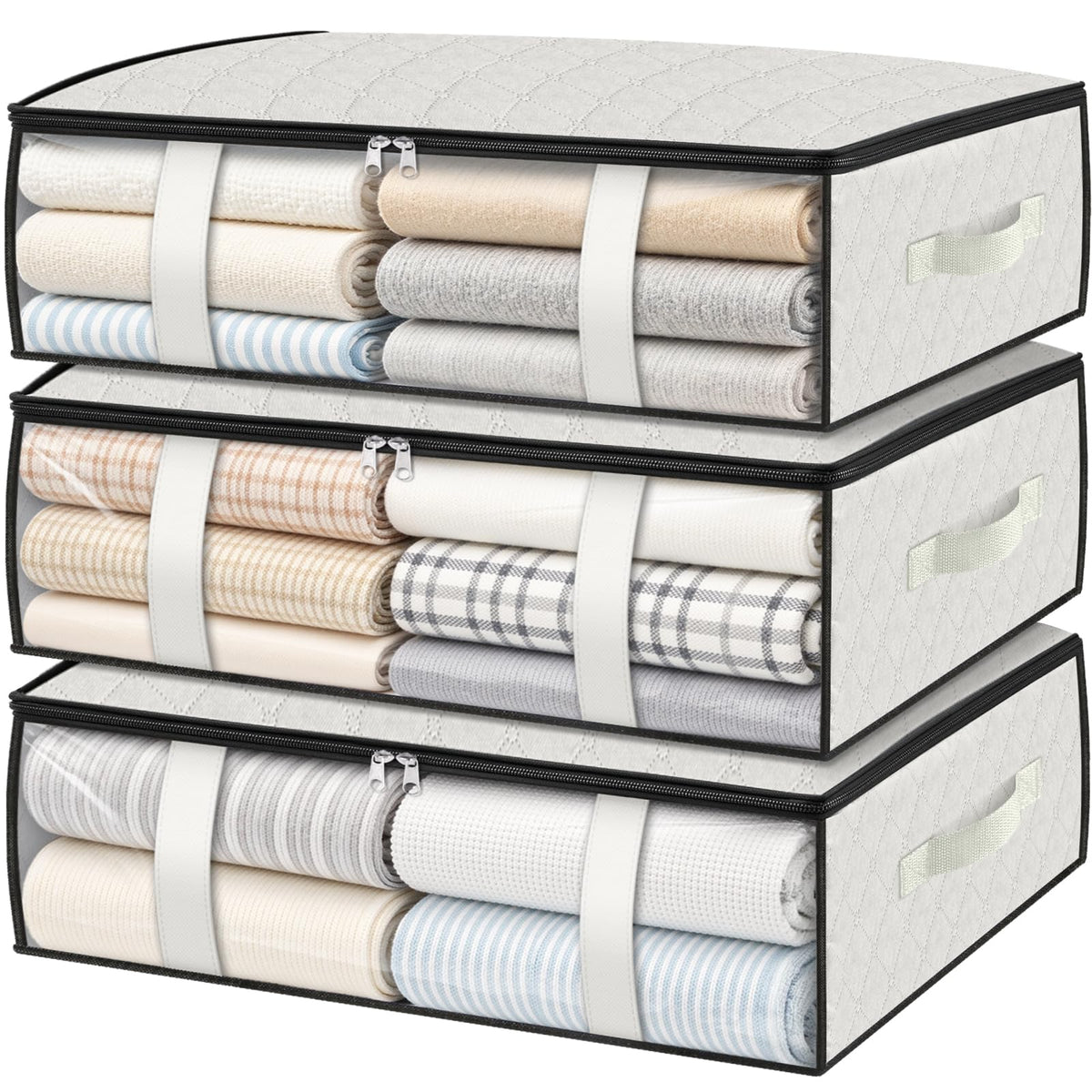 3 Pack Storage Bags, 40L Clothes Storage Containers, Foldable Storage Bins