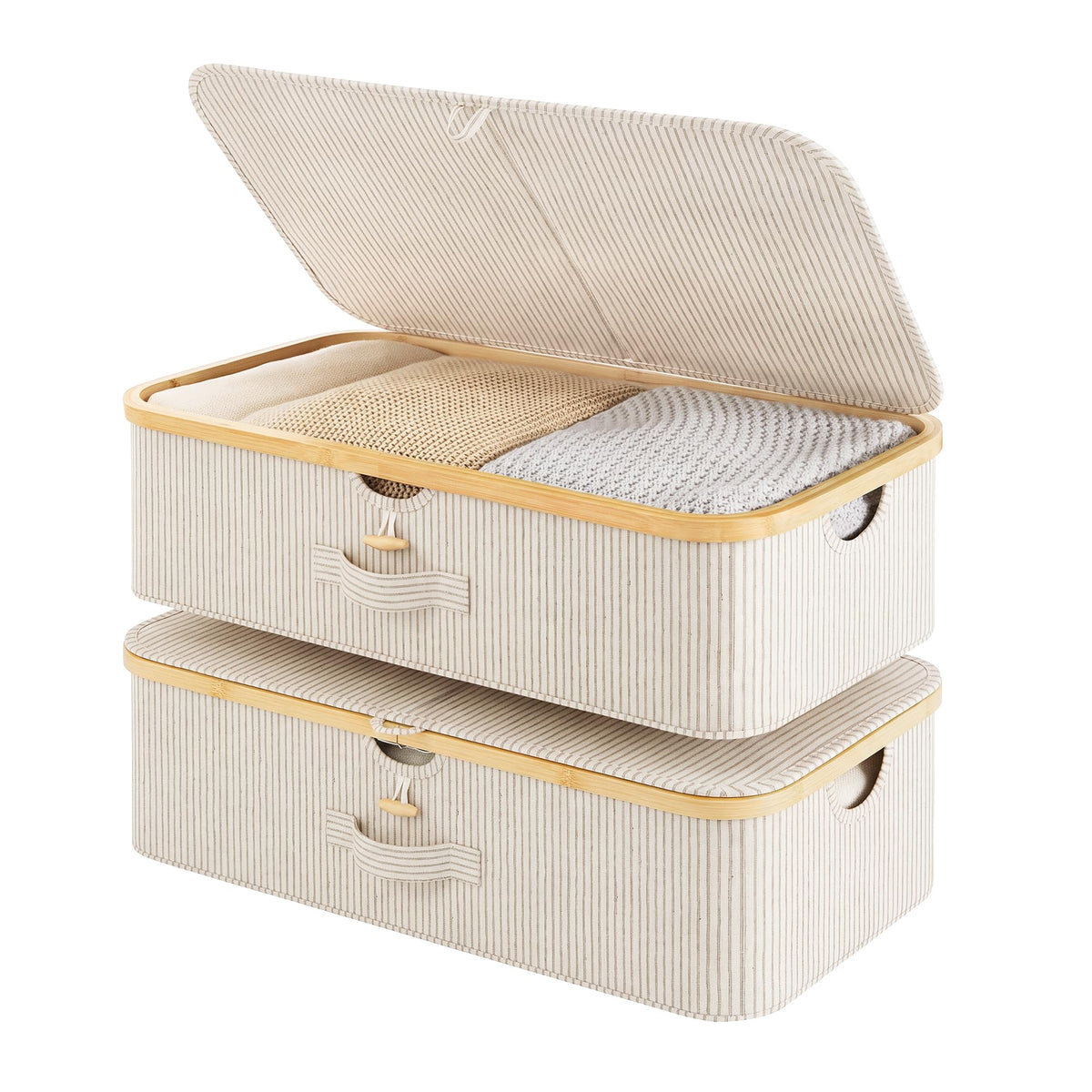 StorageWorks 7" Low Profile Underbed Storage Containers with Bamboo Frame