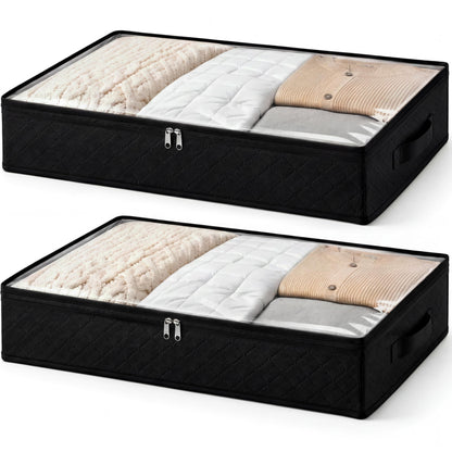 Fixwal Black Underbed Storage Bags with Clear Window and 2 Reinforced Handles Under Bed Storage Containers for Clothing, Bedding, Comforter (2 Pack)