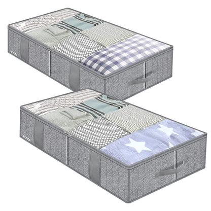 Onlyeasy Underbed Storage Bags Organizer, 4 Pack Large Capacity Under Bed Storage Containers with Reinforced Handles, Foldable Fabric Storage Bins with Clear Window, Herringbone Grey, 7MXRUBBP4