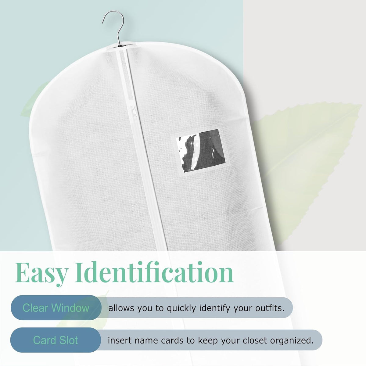 2-Pack Breathable Garment Bags for Hanging Clothes – Dust-Proof Suit & Dress Covers with Clear Window – Waterproof, Foldable Closet Storage Organizer for Coats, Gowns, and Jackets (White, 40")