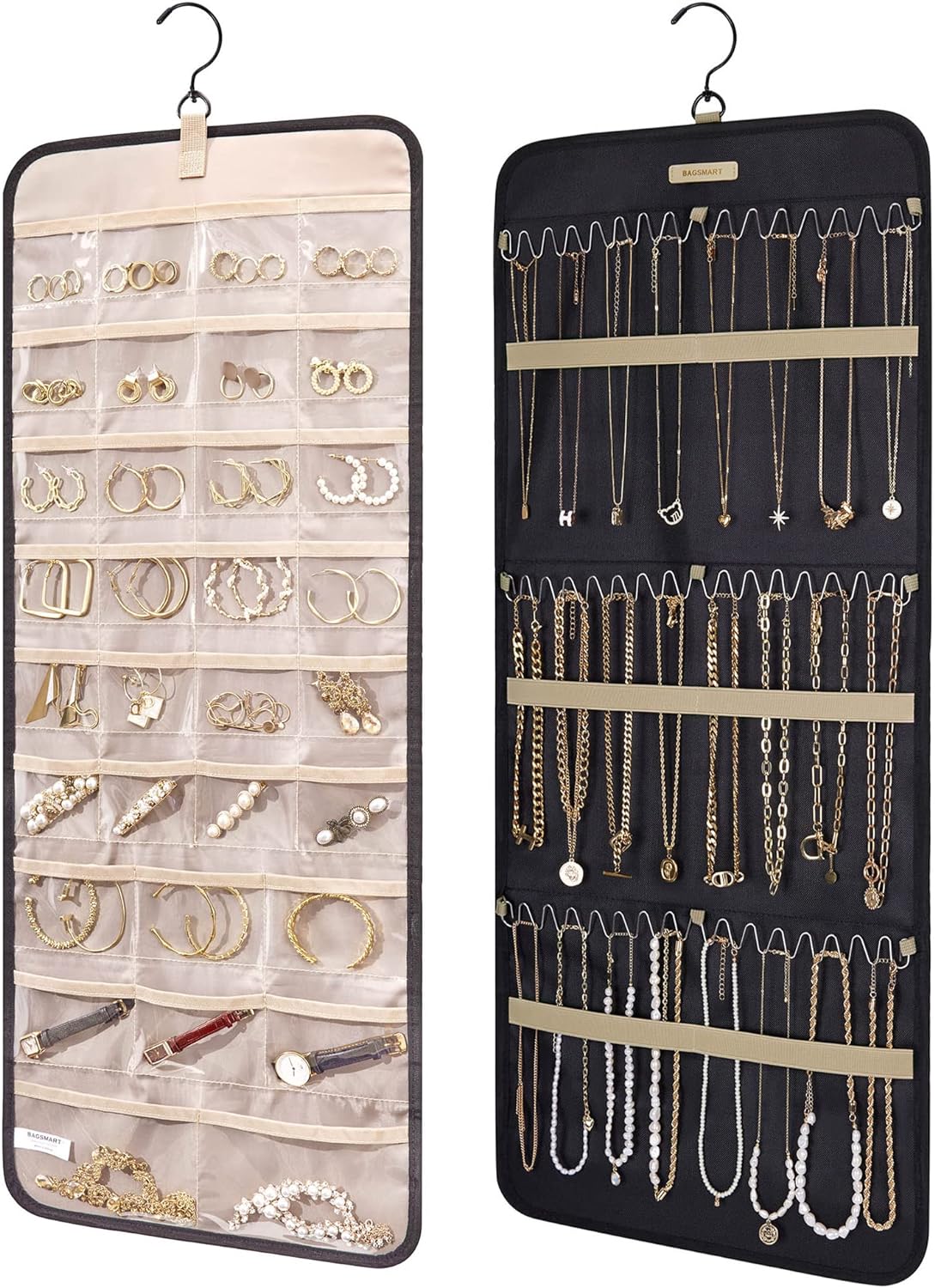 BAGSMART Hanging Jewelry Organizer Necklace/Earring/Ring 2-Sided L Black