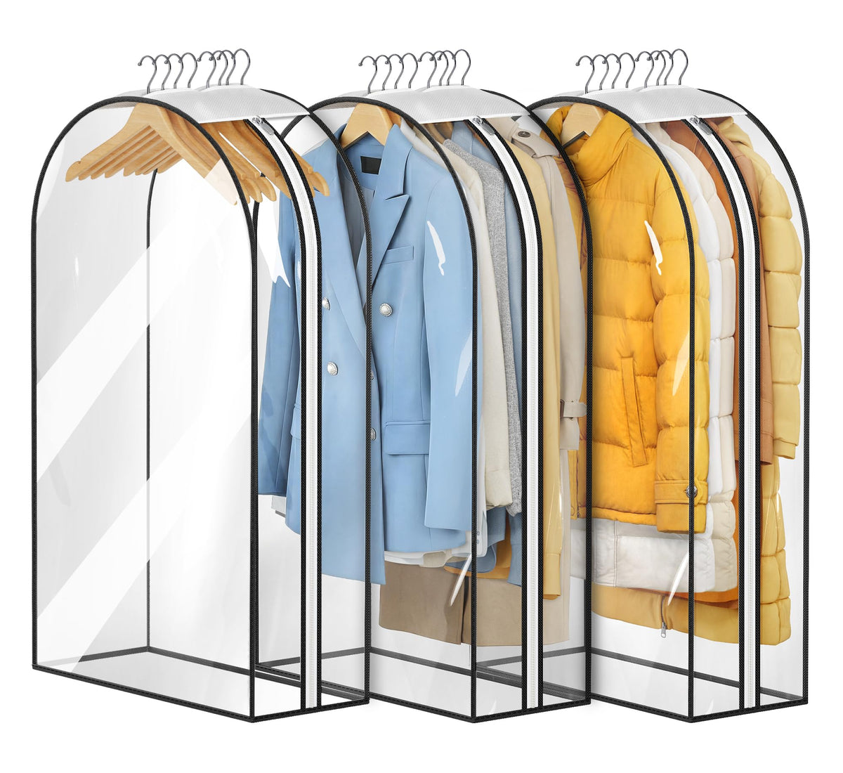 MISSLO 10" Gusseted All Clear Garment Bags for Hanging Clothes 60" Dress Bags for Gowns Long Fur Coat Closet Storage Covers, 3 Packs