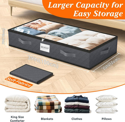 90L Under Bed Storage Containers, Storage Bags, Organizer, 4-Pack, Gray